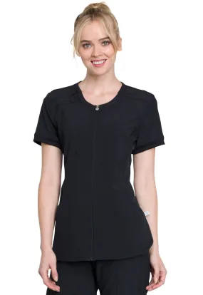 Infinity Zip Front V-Neck Top in Black