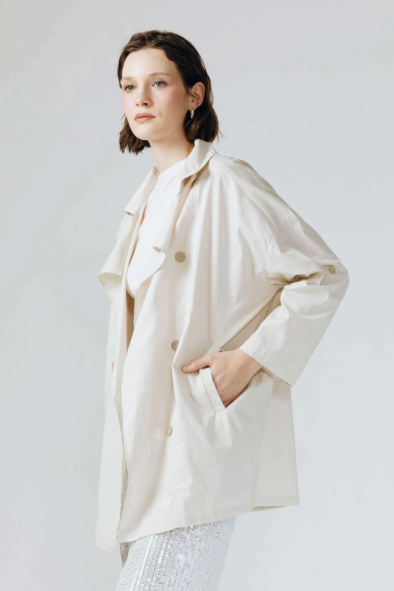 Ivory Cara Convertible Sleeve Button Outerwear