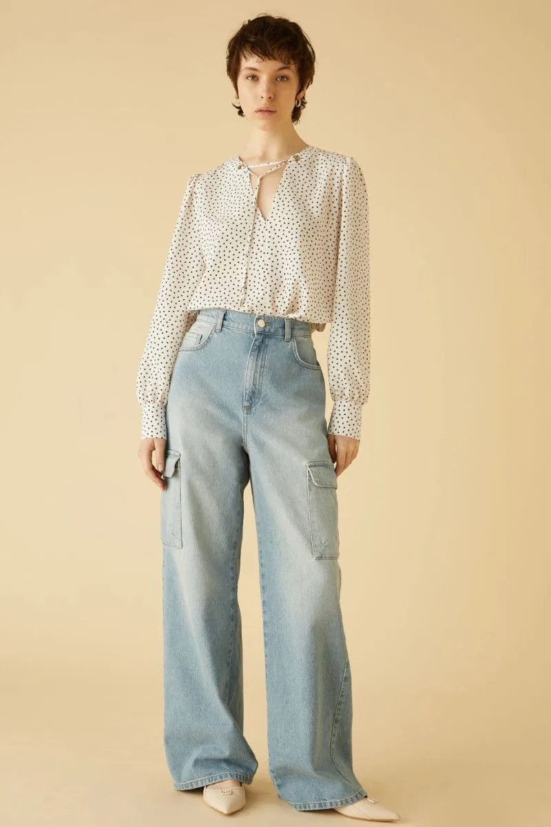 Jeans cargo wide leg donna Azzurro