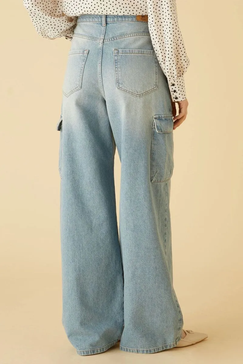 Jeans cargo wide leg donna Azzurro