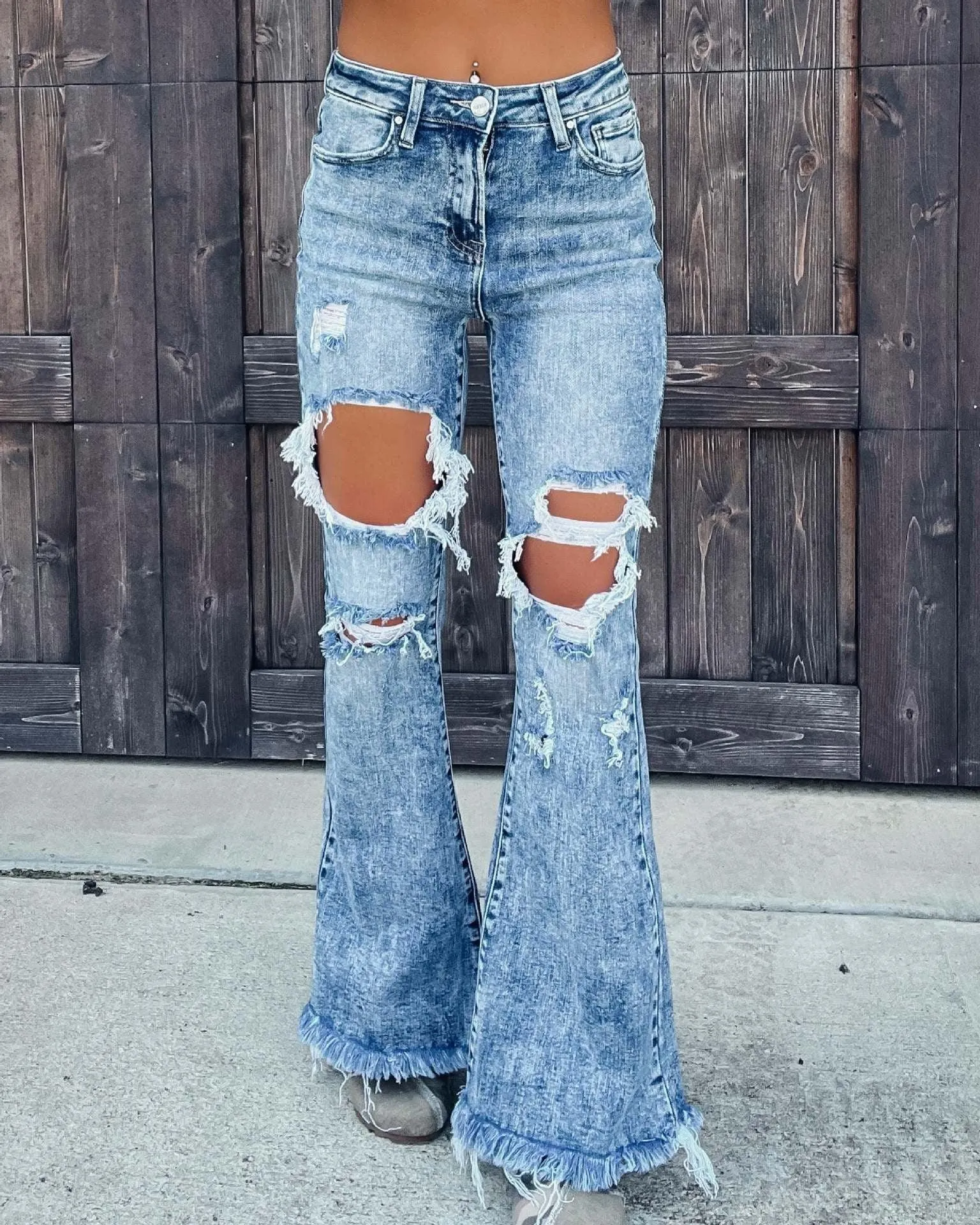 Jeans with Tassel Detail and Distressed Design