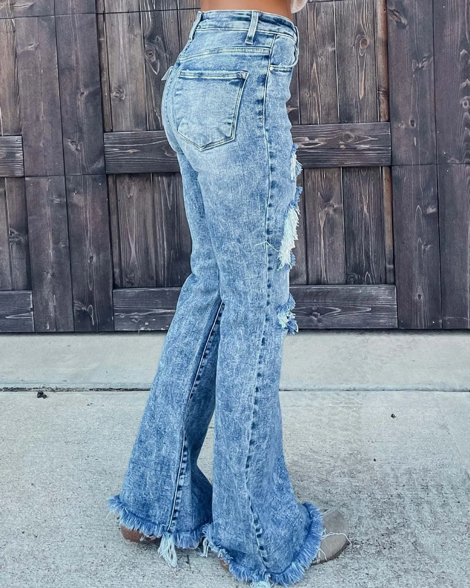 Jeans with Tassel Detail and Distressed Design