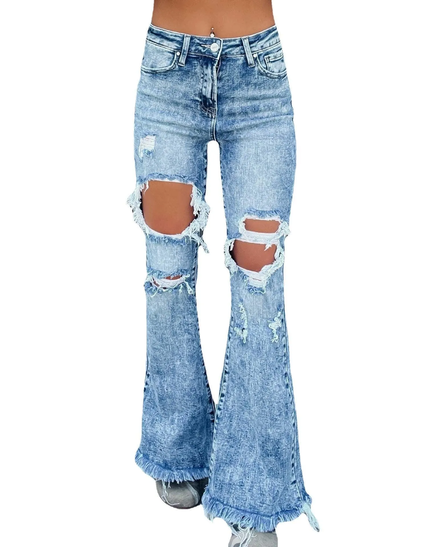 Jeans with Tassel Detail and Distressed Design