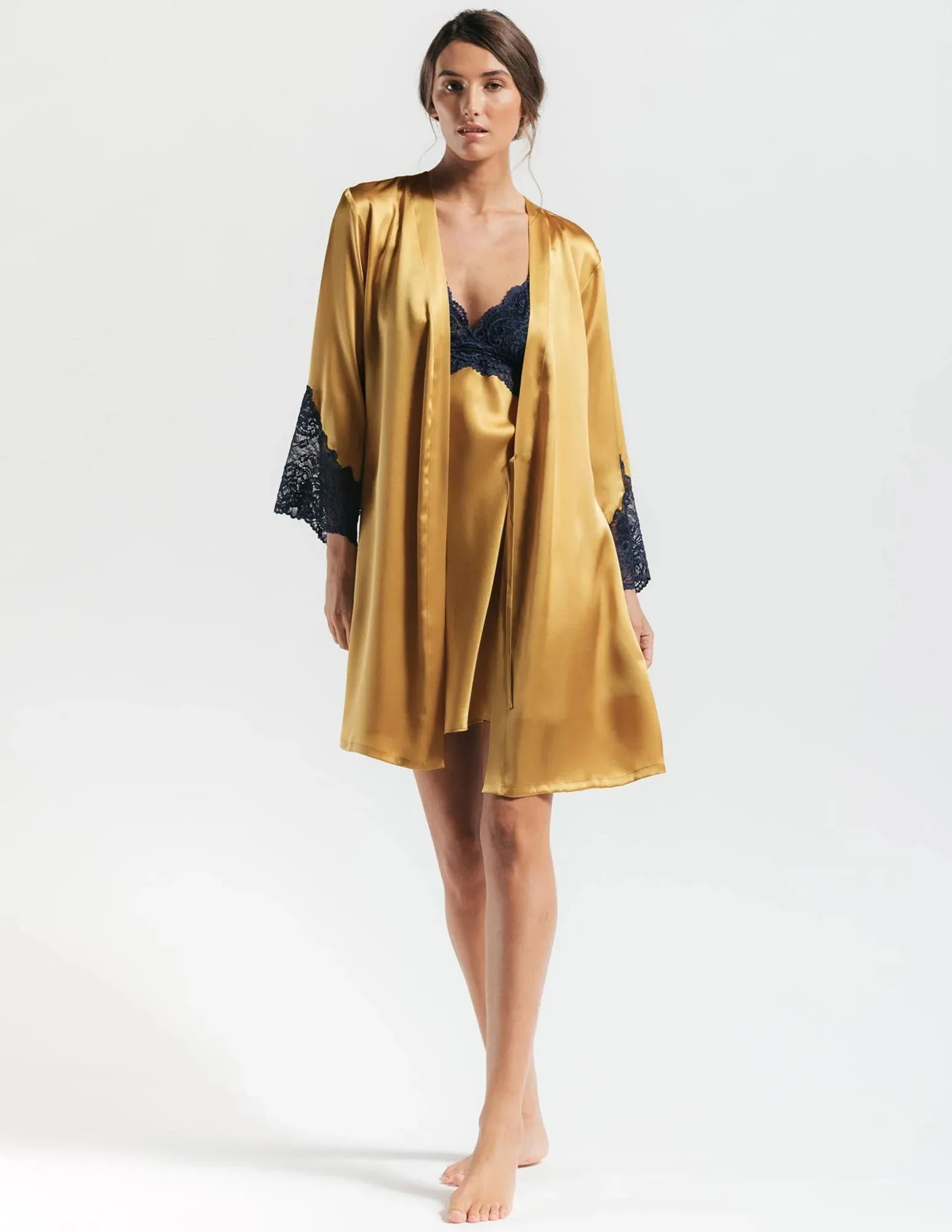 Juliette Short Gold Silk Robe