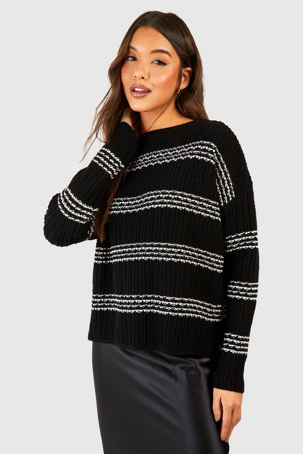 Jumpers & Cardigans | Textured Stripe Jumper | boohoo