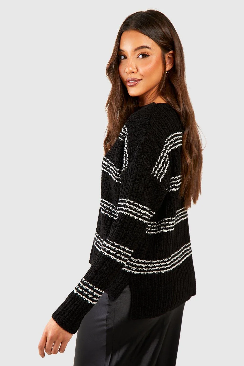 Jumpers & Cardigans | Textured Stripe Jumper | boohoo