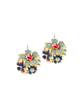 Kenneth Jay Lane Cool Multi Pastel Flower Eurowire Earrings