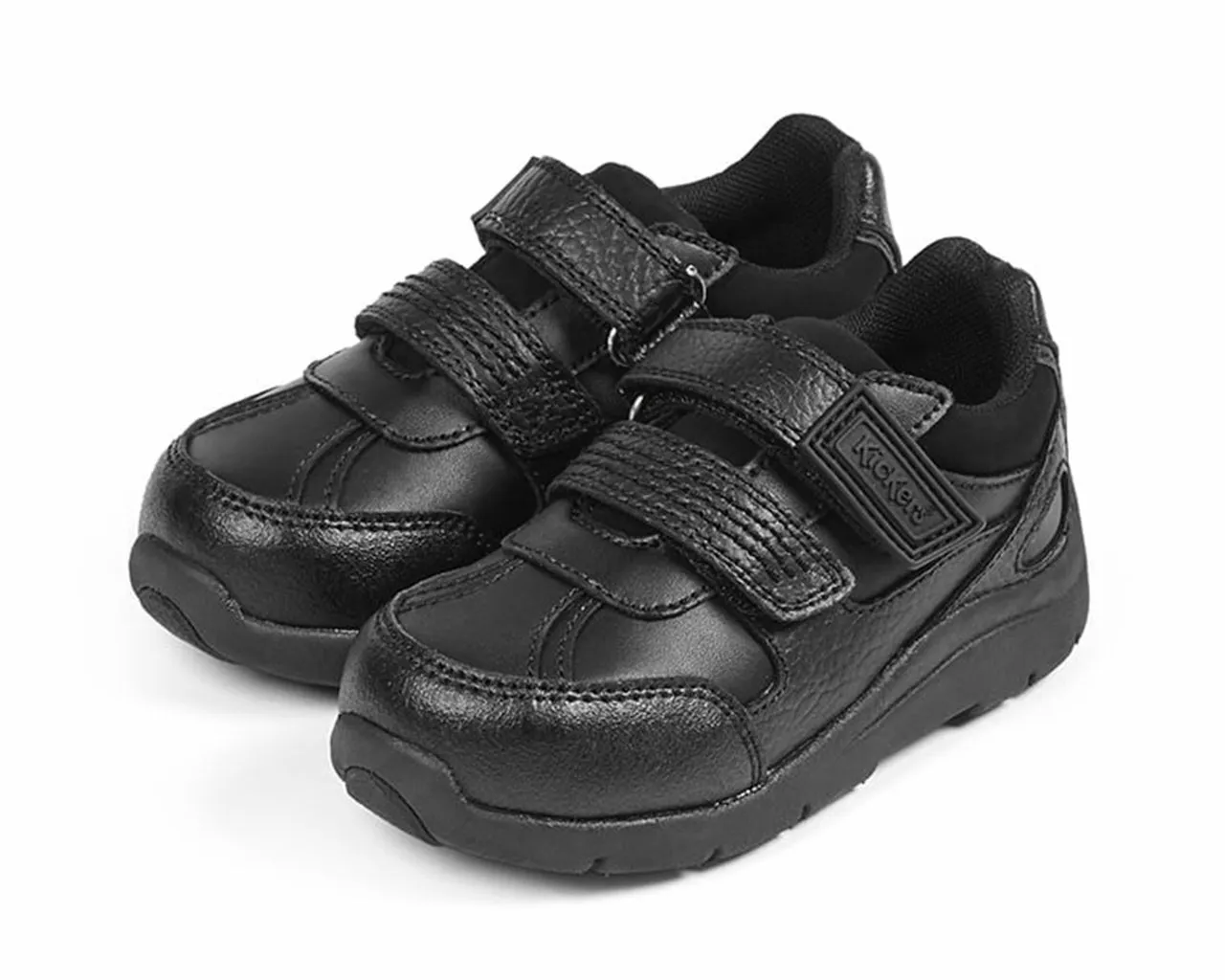 Kickers Kids Shoes Black Leather Reflex 114173