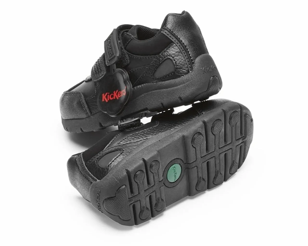 Kickers Kids Shoes Black Leather Reflex 114173