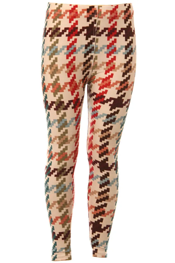 Kid's Colorful Houndstooth Pattern Printed Leggings