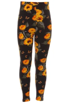 Kid's Colorful Sunflower Butterfly Pattern Printed Leggings