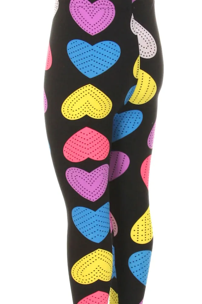 Kid's Pink Yellow Blue Big Hearts Pattern Printed Leggings