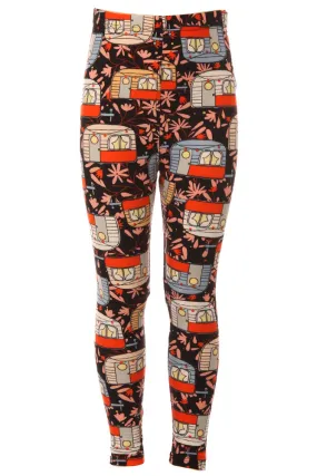 Kid's Trailer Home Camping Pattern Printed Leggings