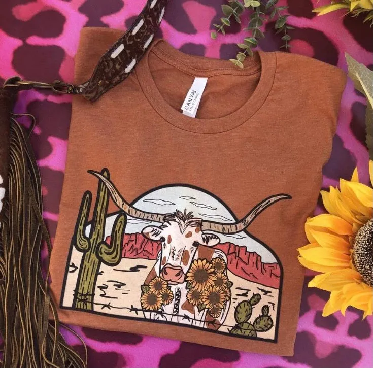 Laredo Longhorn Desert Scene Graphic Tee (made 2 order) LC