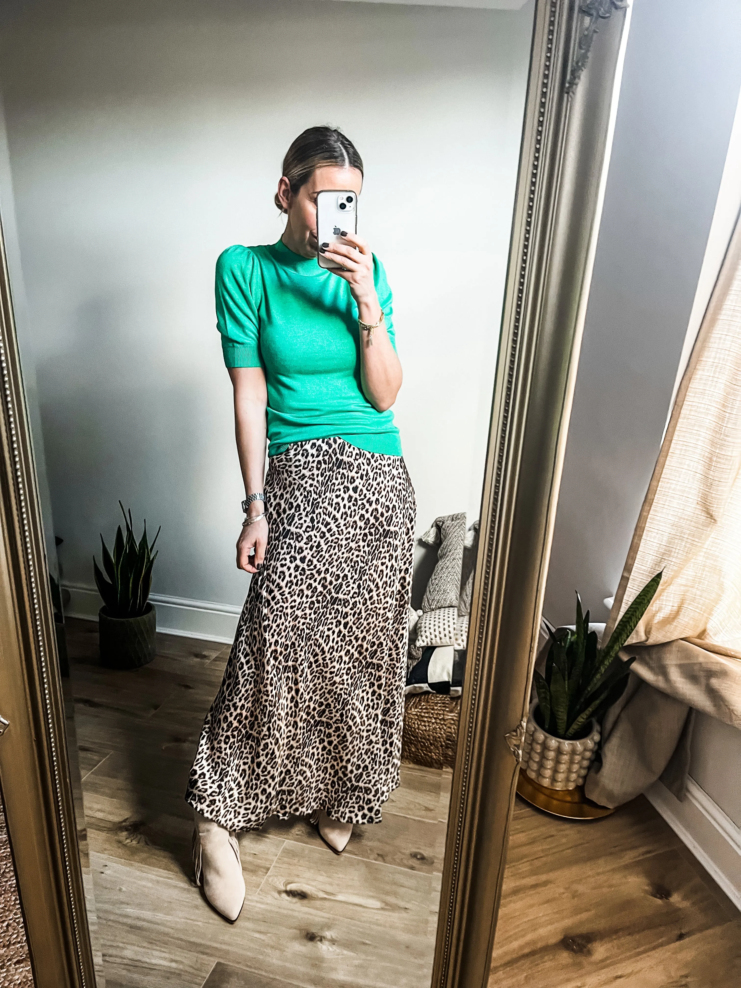 Leopard Print Satin Bias Maxi Skirt