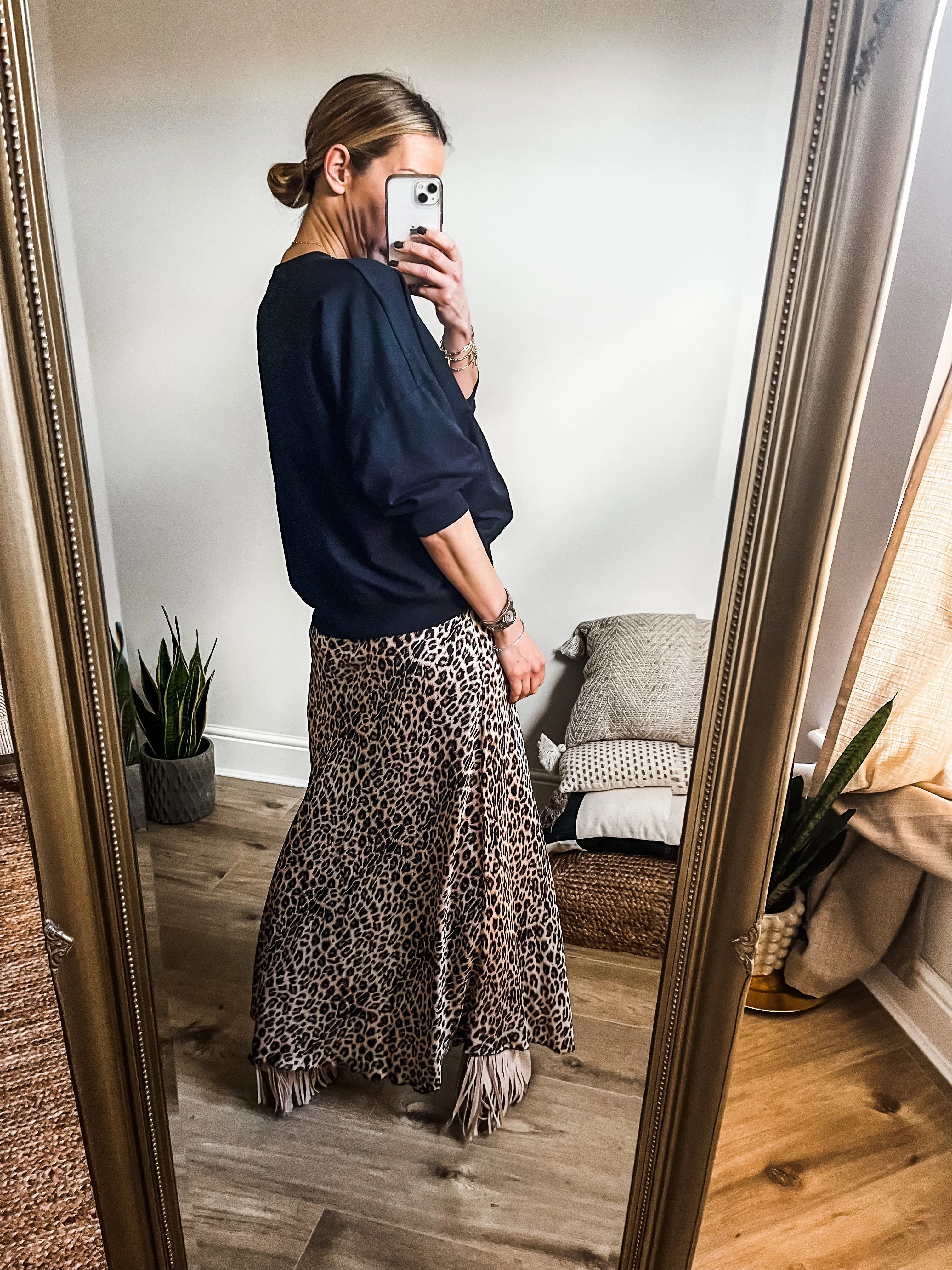 Leopard Print Satin Bias Maxi Skirt