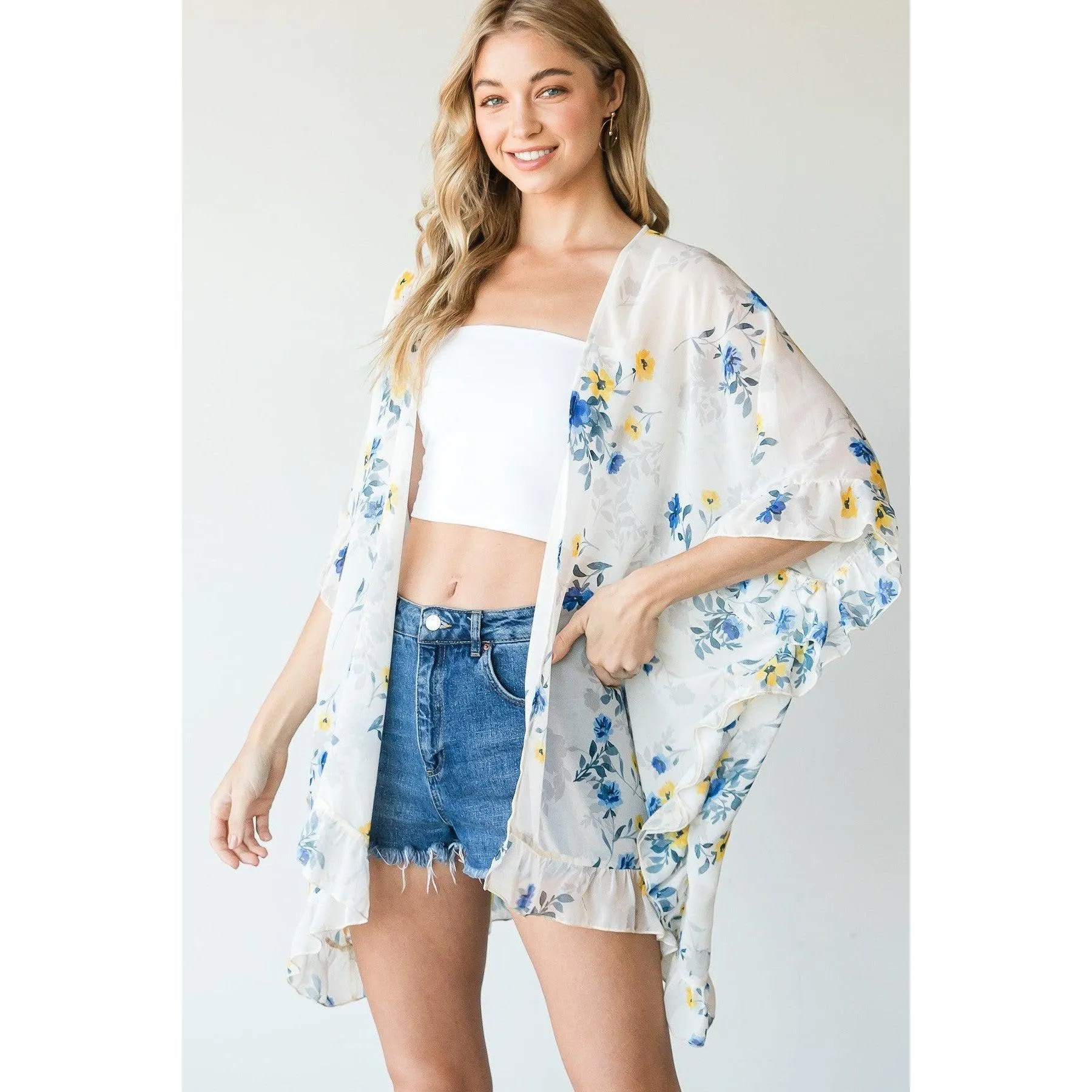 Lightweight Ruffle Trim Kimono