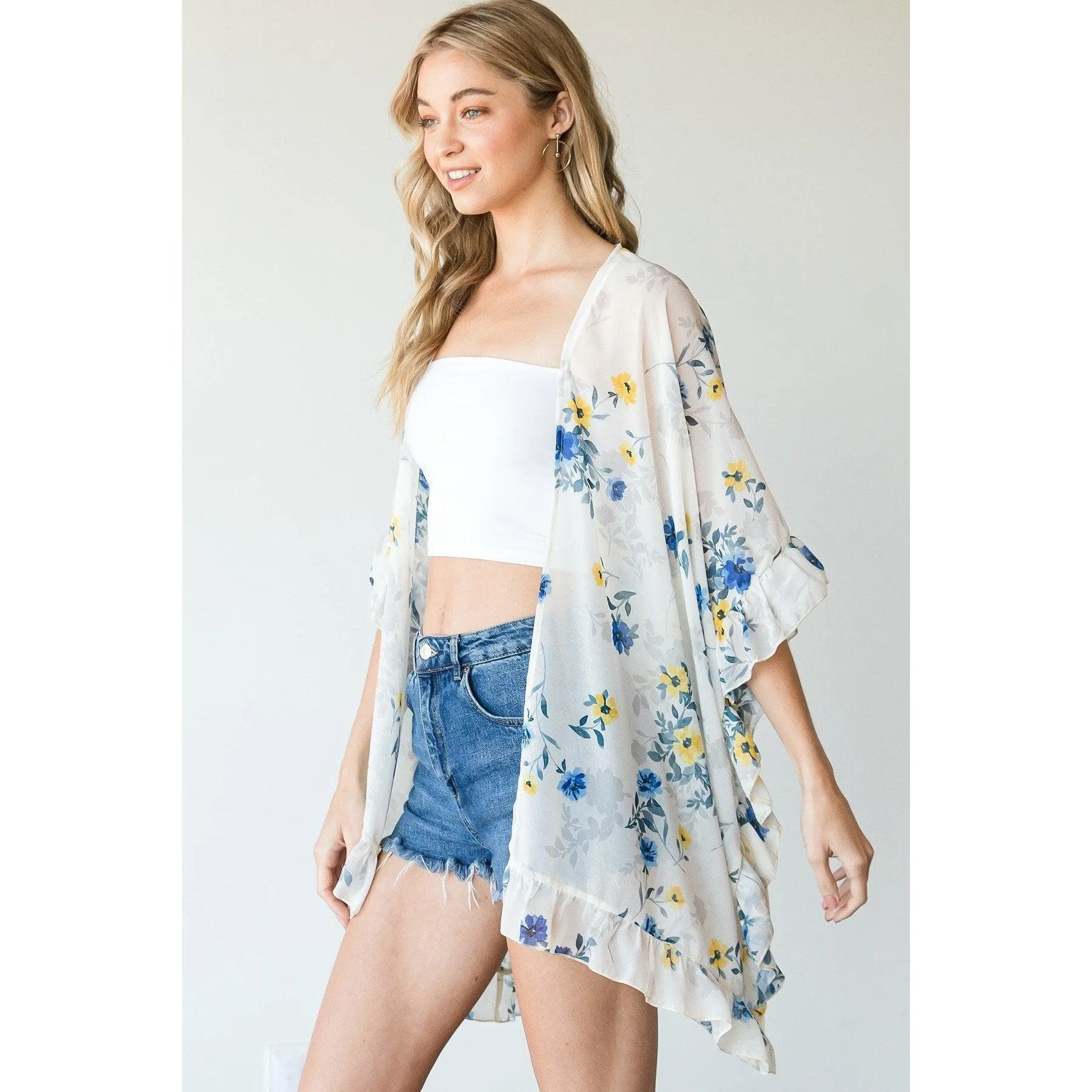 Lightweight Ruffle Trim Kimono