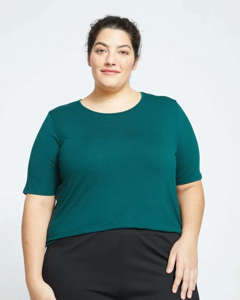 Lily Liquid Jersey Crew Neck Stovepipe Tee - Forest Green