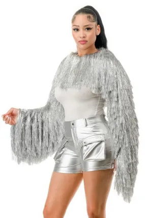 Metallic Tinsel Bolero - Affordable Shiny Jacket for Trendy Looks