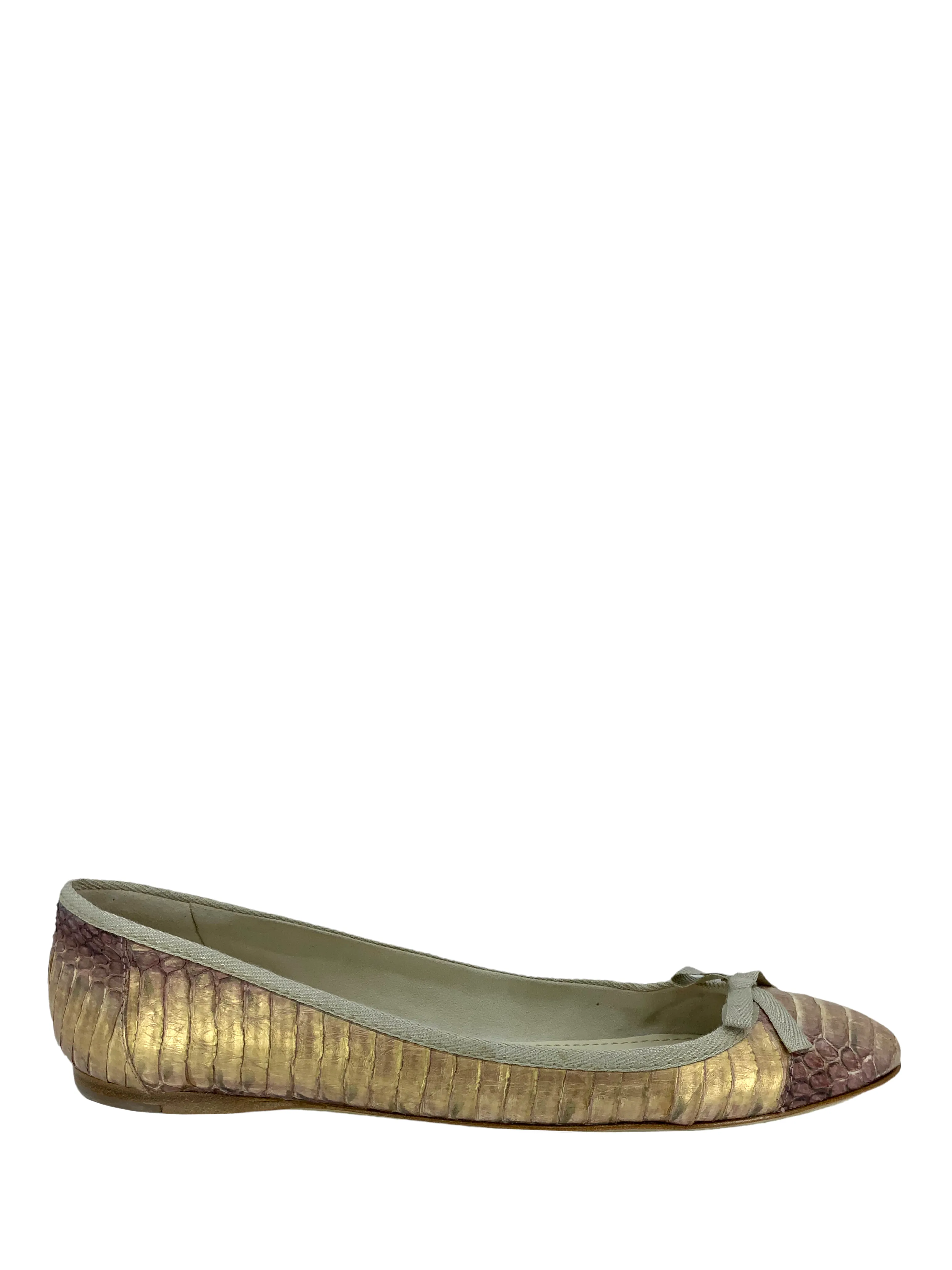 Miu Miu Metallic Snakeskin Ballet Flats Size 8