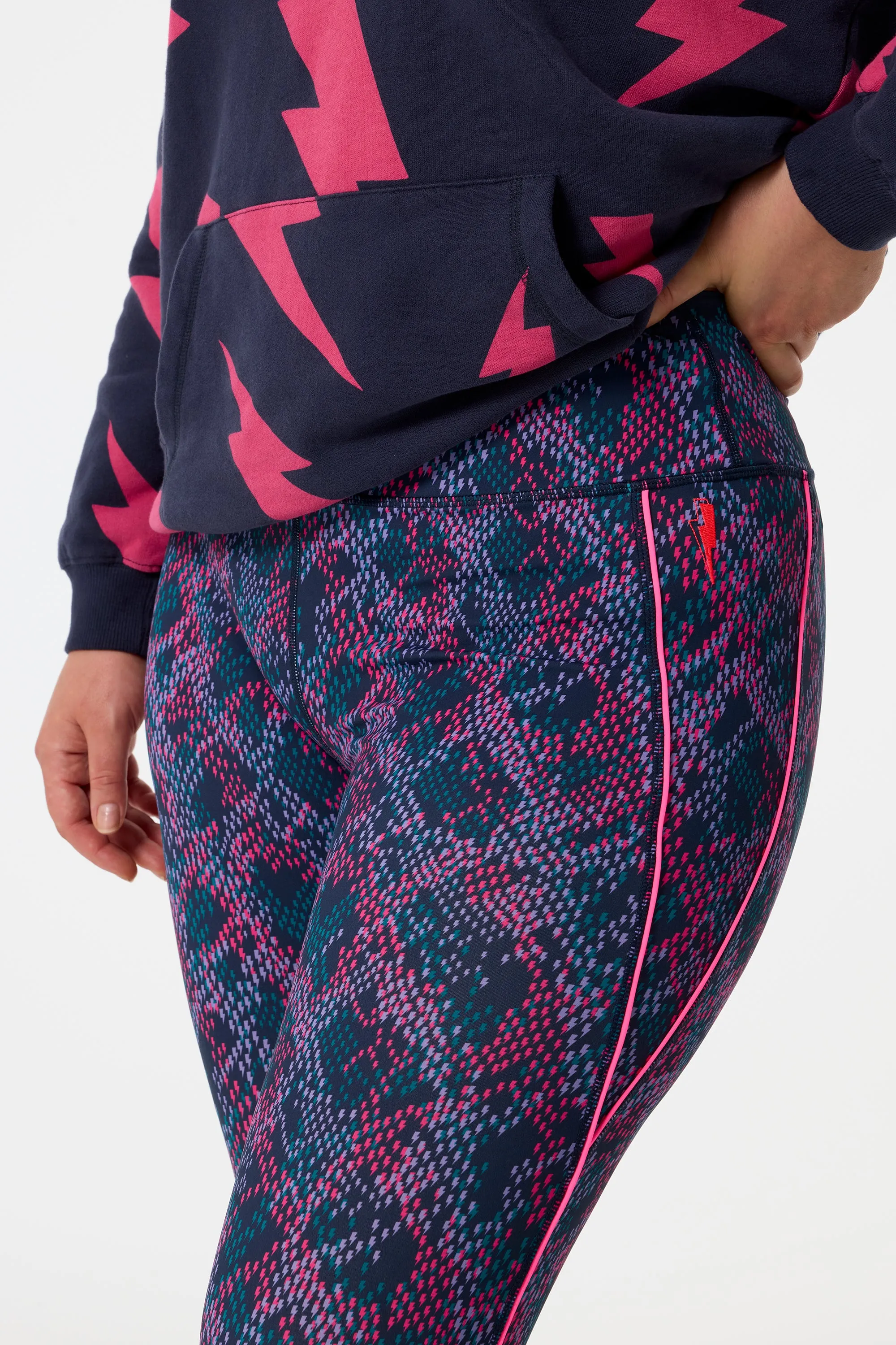 Navy with Pink and Lilac Lightning Bolt Snake Print Full Length Active Leggings