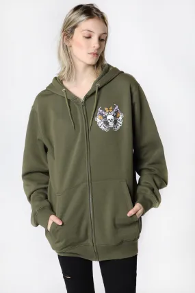 Olive Green Enygma Women's Hooded Zip-Up Top