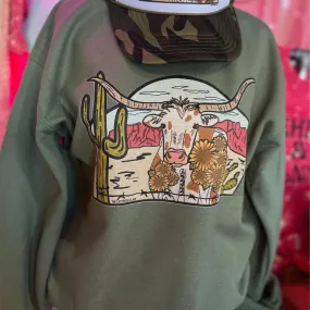 Online Exclusive | Laredo Longhorn Long Sleeve Graphic Sweatshirt in Green