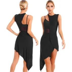 Otwoo Mujer Ballet Danza Latina Vestuario Vestido Dobladillo Asimétrico Bailarina Tutu Leotardo Vestido Lírico Moderno Danza Con