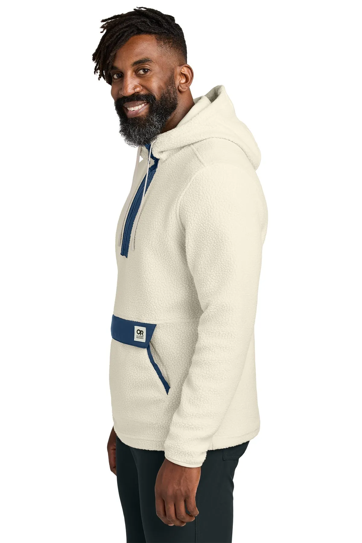 Outdoor Research Packwood Fleece Custom Pullover Hoodies, Oat/ Navy