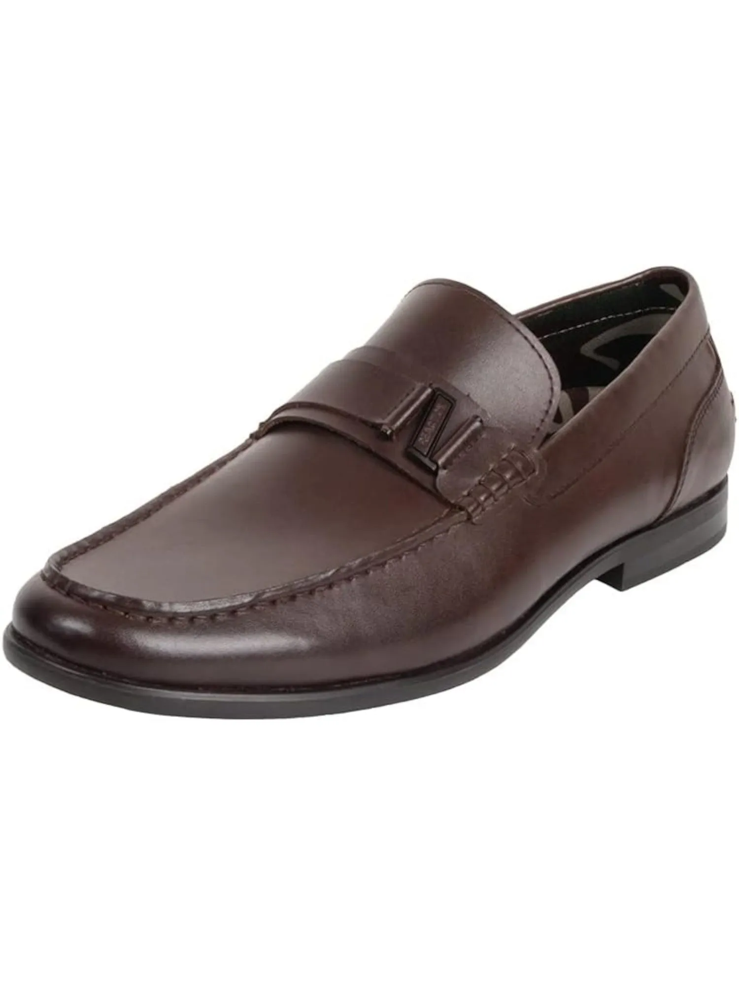 REACTION KENNETH COLE Mens Brown Cushioned Removable Insole Estate 2.0 Belt Round Toe Slip On Dress Loafers Shoes M