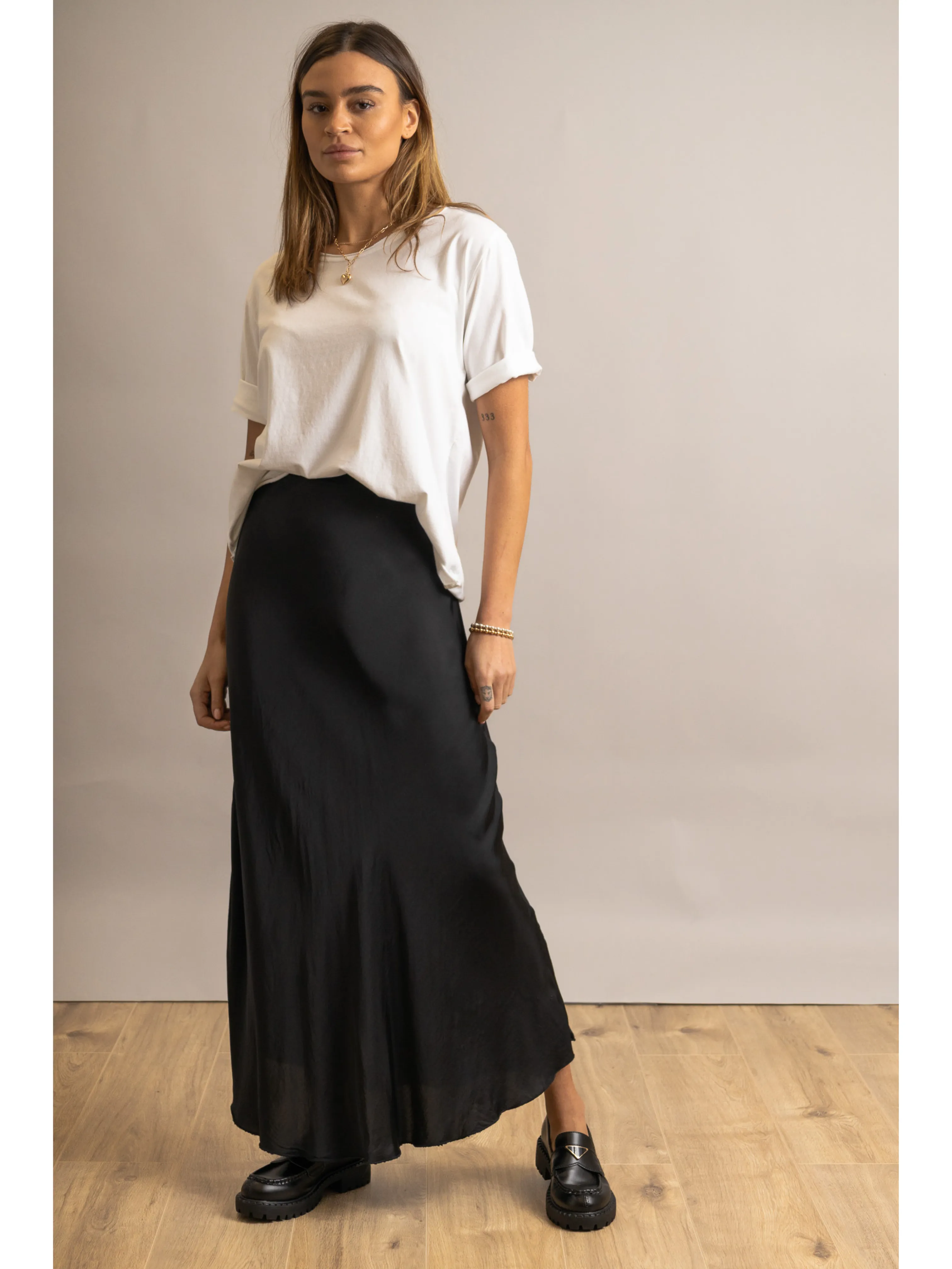 Silk Blend Bias Maxi Skirt