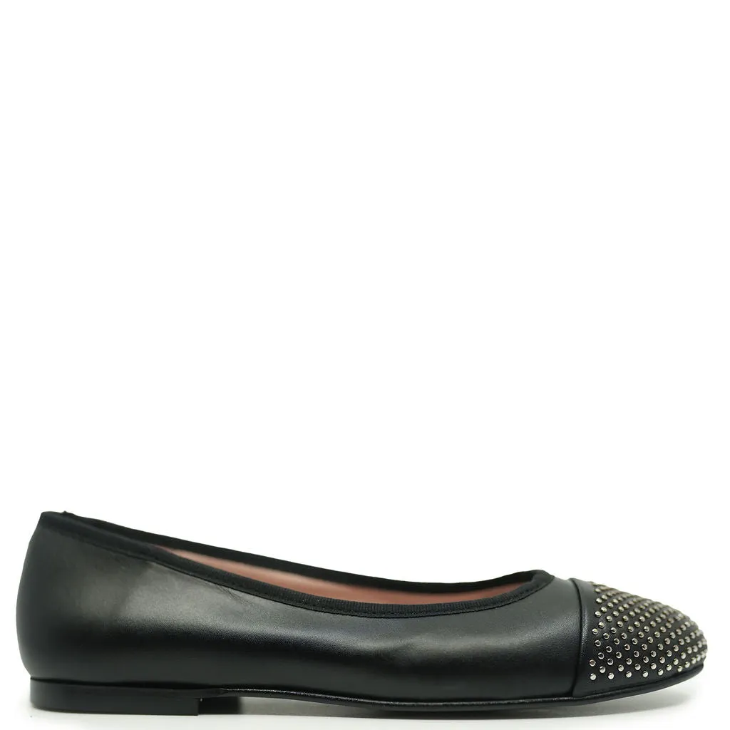 Spain+Co Black Embellished Captoe Ballet Flat