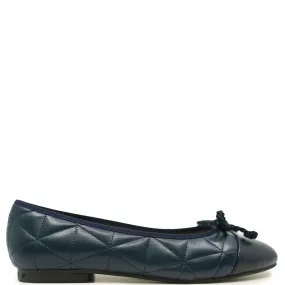 Spain+Co Navy Quilted Captoe Ballet Flat