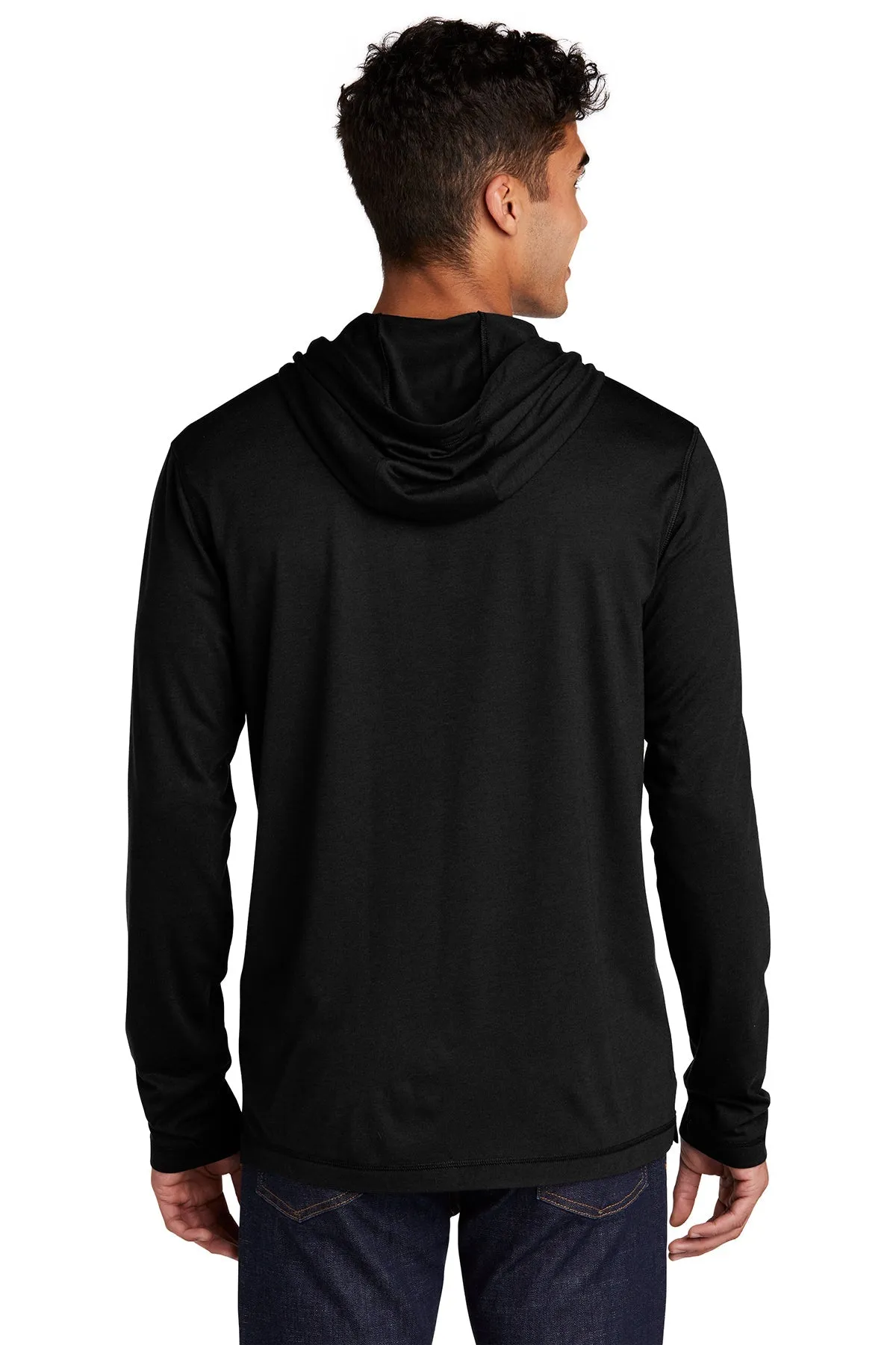 Sport-Tek PosiCharge Tri-Blend Wicking Branded Long Sleeve Hoodies, Black Triad Solid