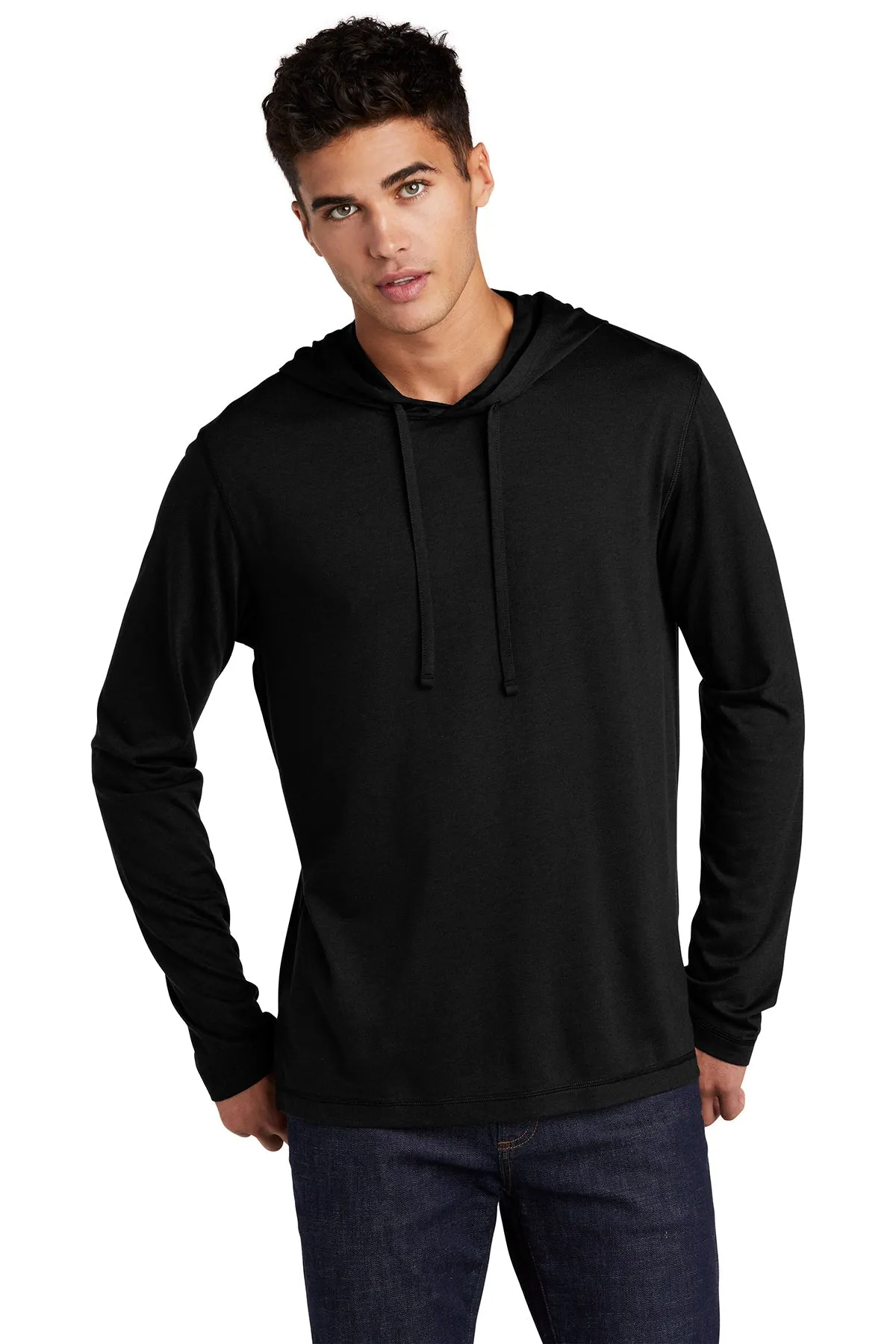 Sport-Tek PosiCharge Tri-Blend Wicking Branded Long Sleeve Hoodies, Black Triad Solid