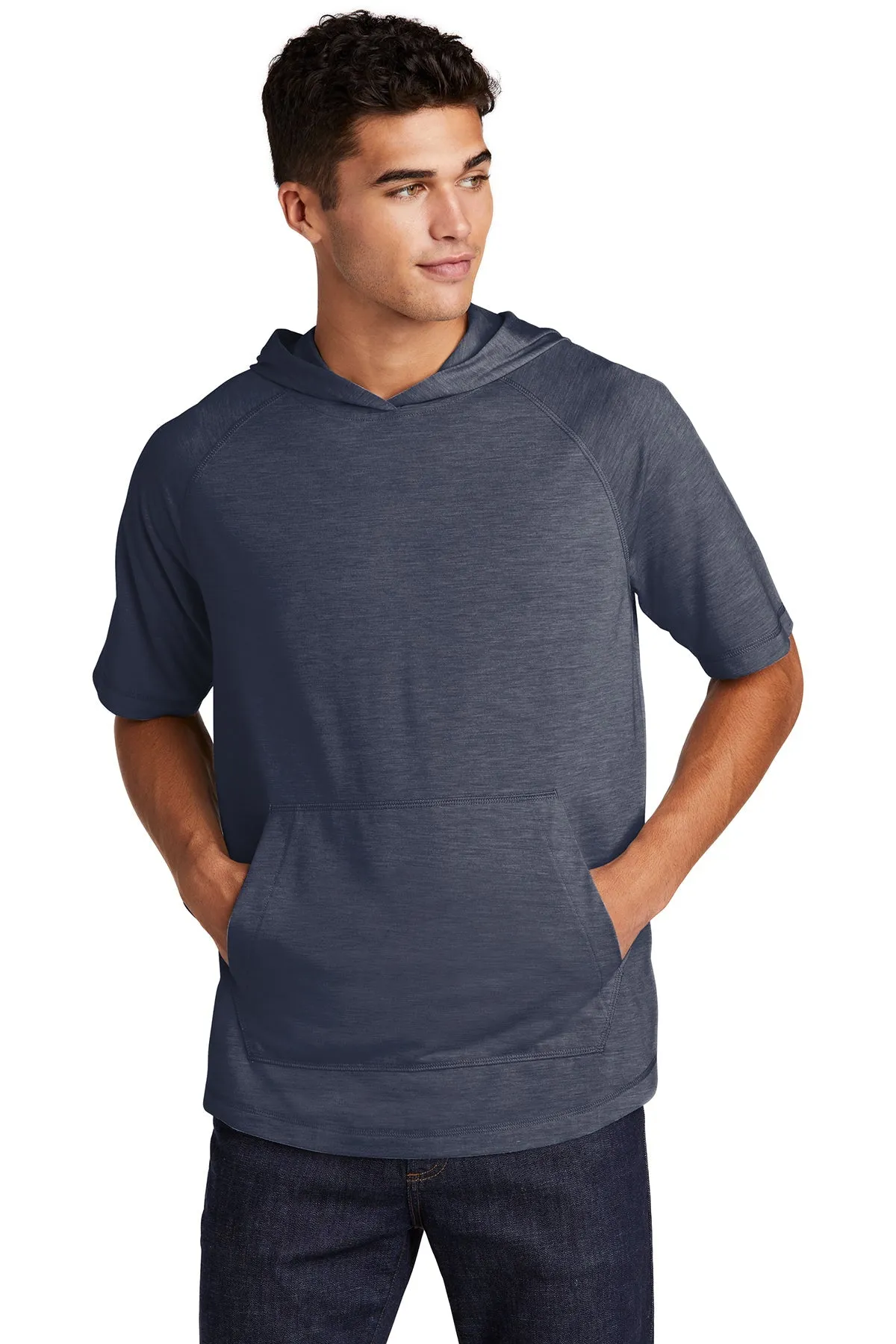 Sport-Tek PosiCharge Tri-Blend Wicking Custom Short Sleeve Hoodies, True Navy Heather