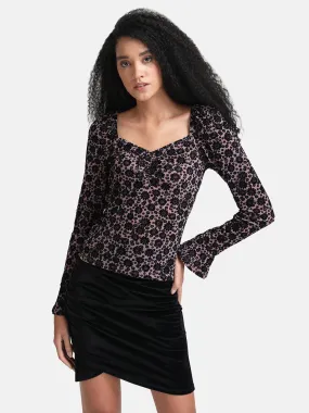 Sweetheart Neck Printed Mesh Top