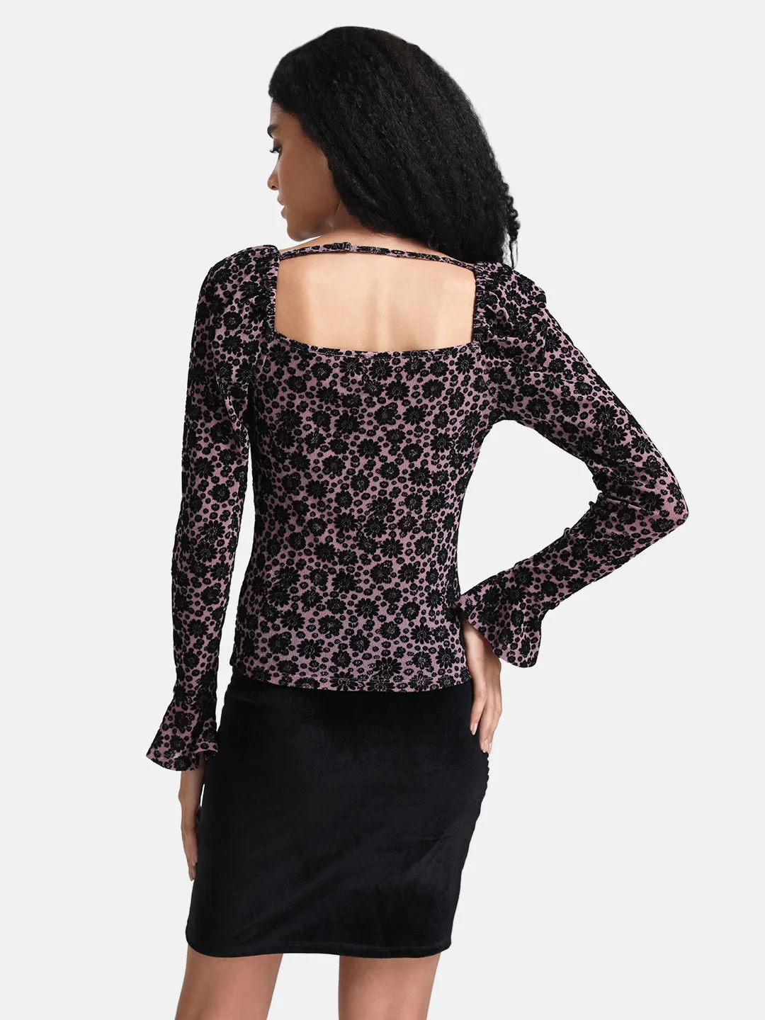 Sweetheart Neck Printed Mesh Top