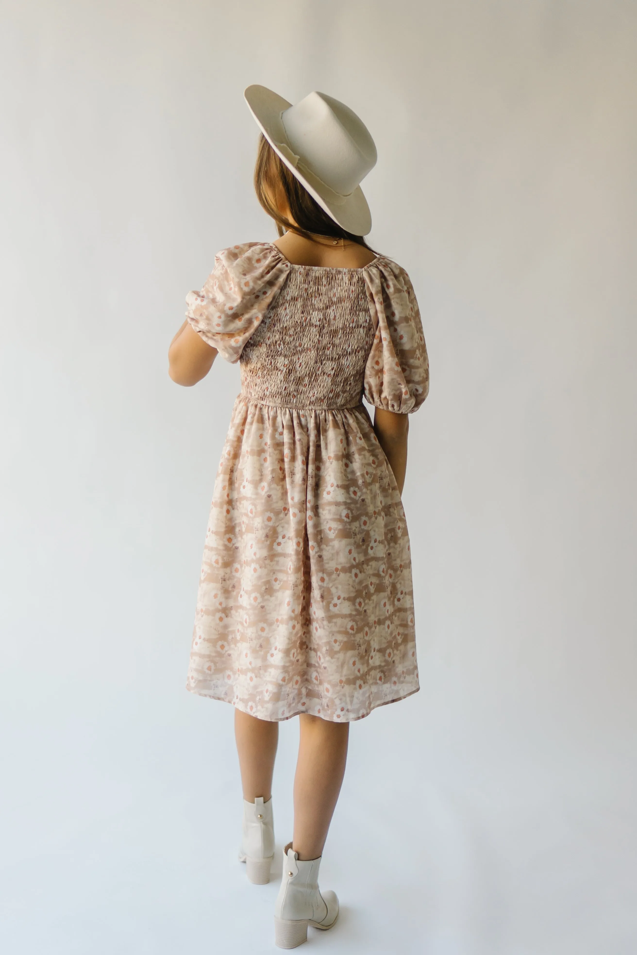 The Laredo Square Neck Floral Dress in Tan Multi