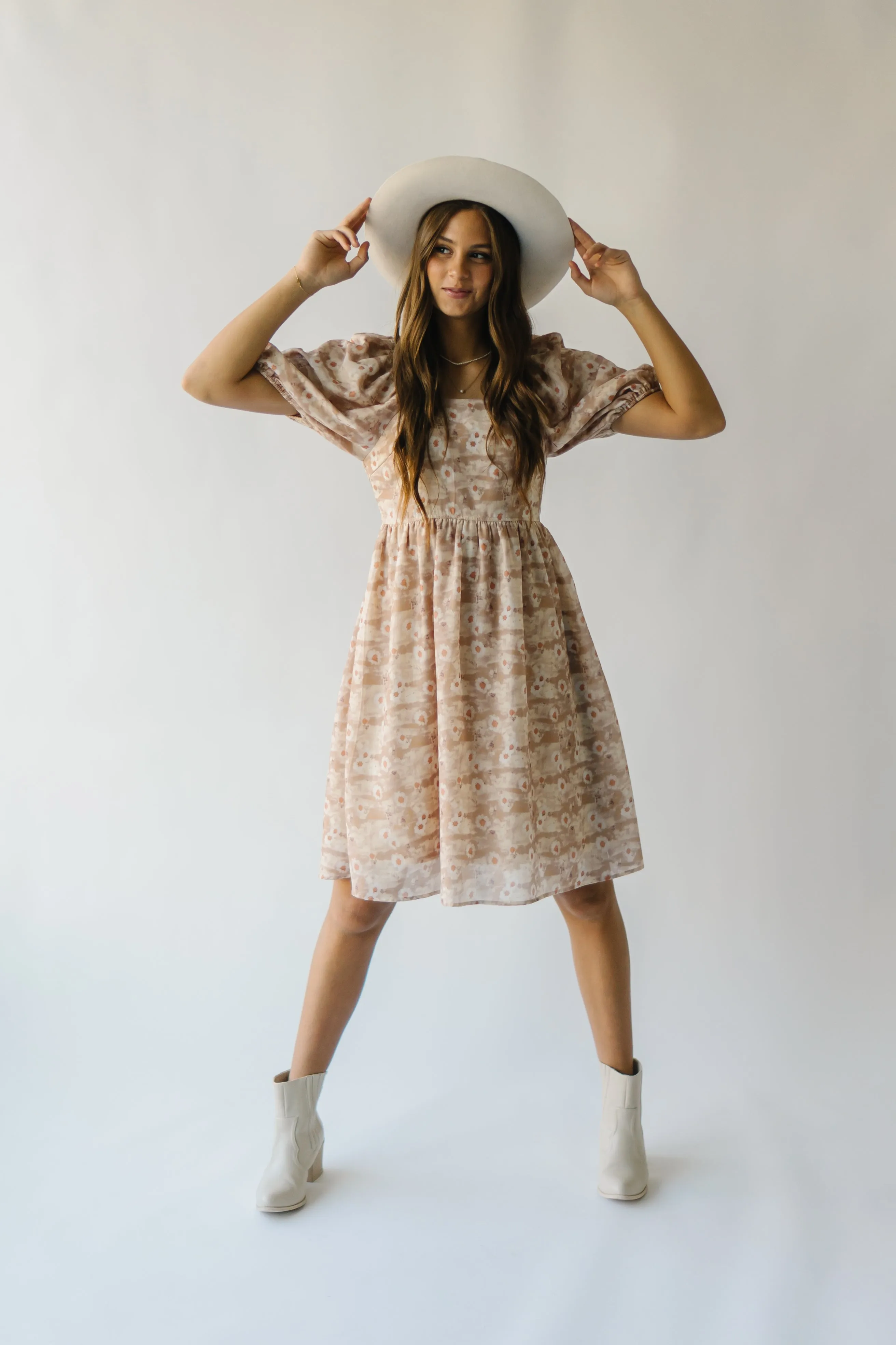 The Laredo Square Neck Floral Dress in Tan Multi