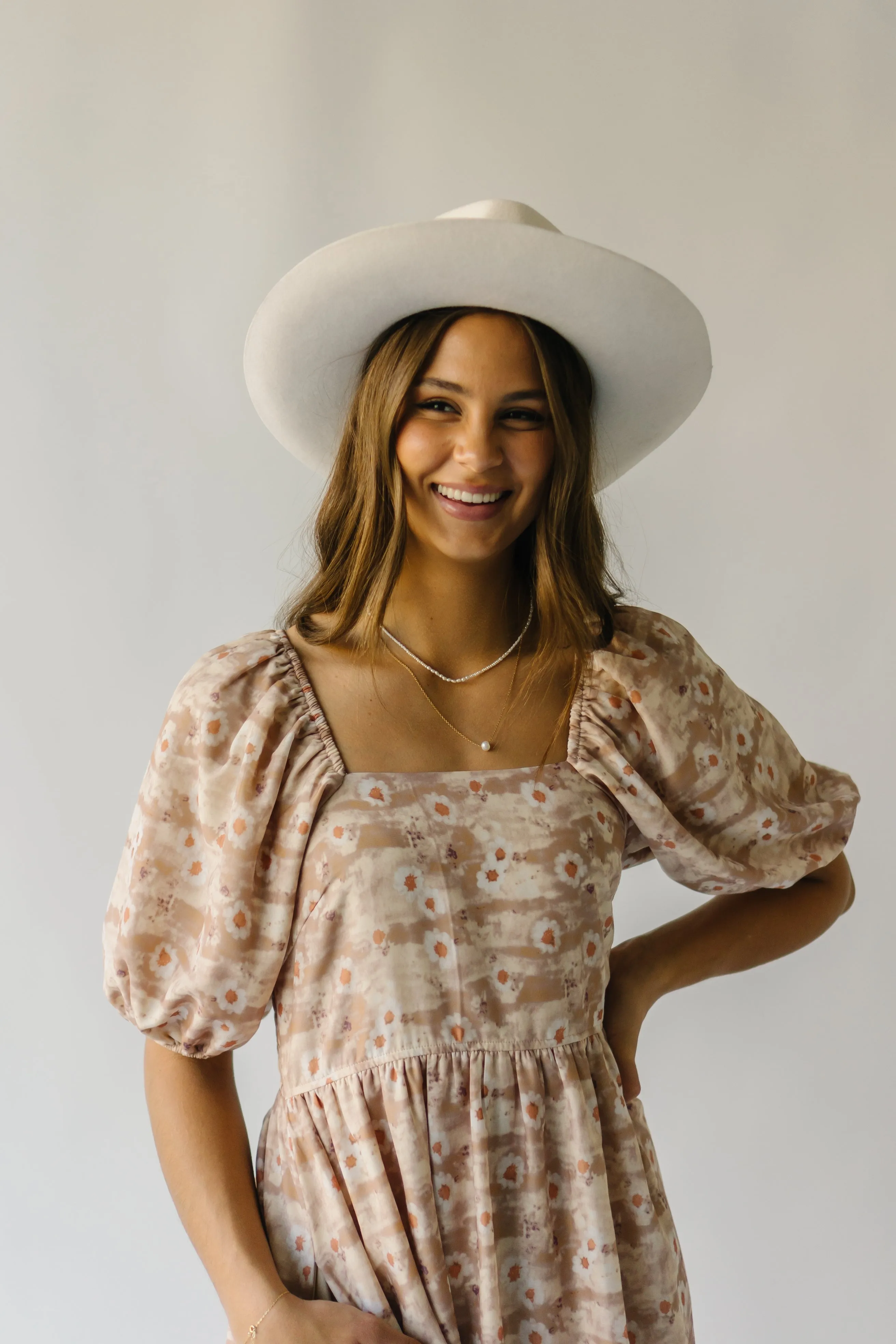 The Laredo Square Neck Floral Dress in Tan Multi