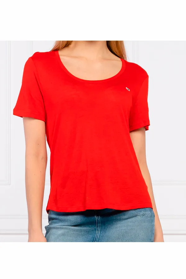 Tommy Hilfiger Women Boat Neck Logo Tee Red