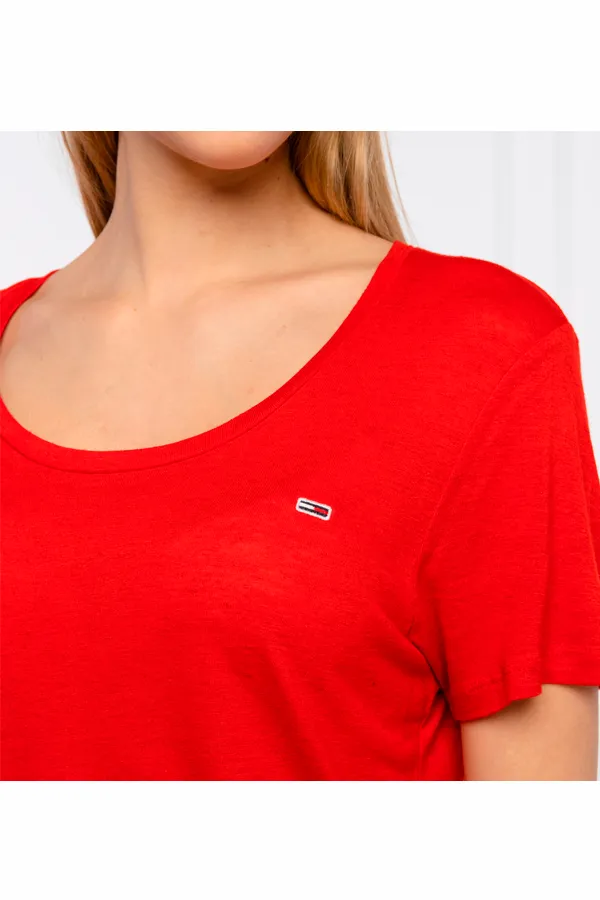 Tommy Hilfiger Women Boat Neck Logo Tee Red