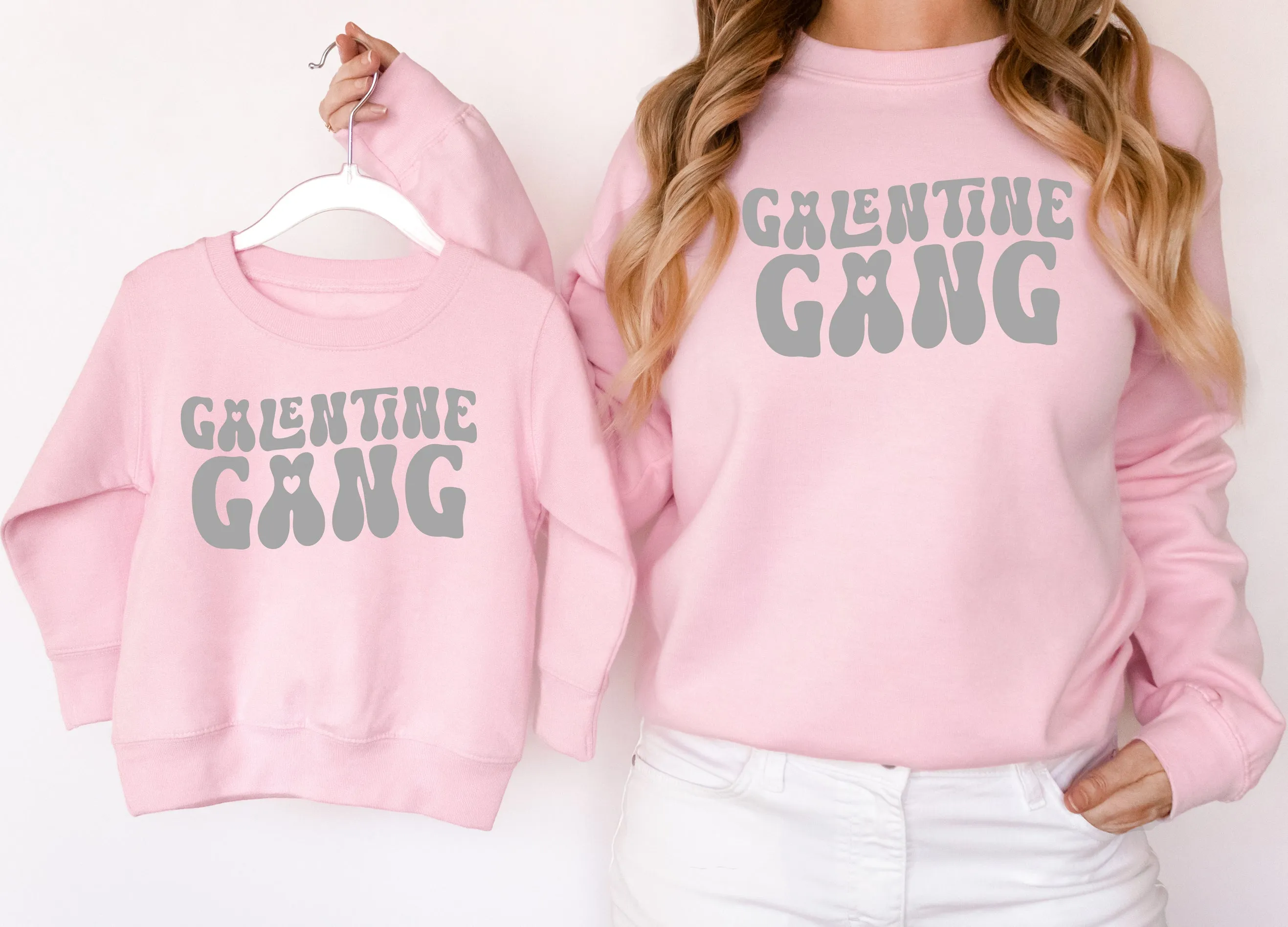 Valentines Day Matching Sweatshirts Galentine Gang Matching Jumpers Valentines Day Gift Pink/Grey