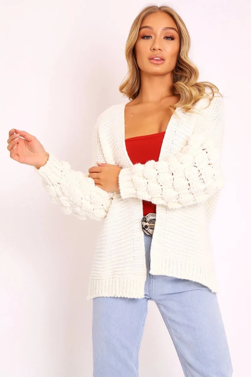 White Chunky Knit Oversized Cardigan - Eaden