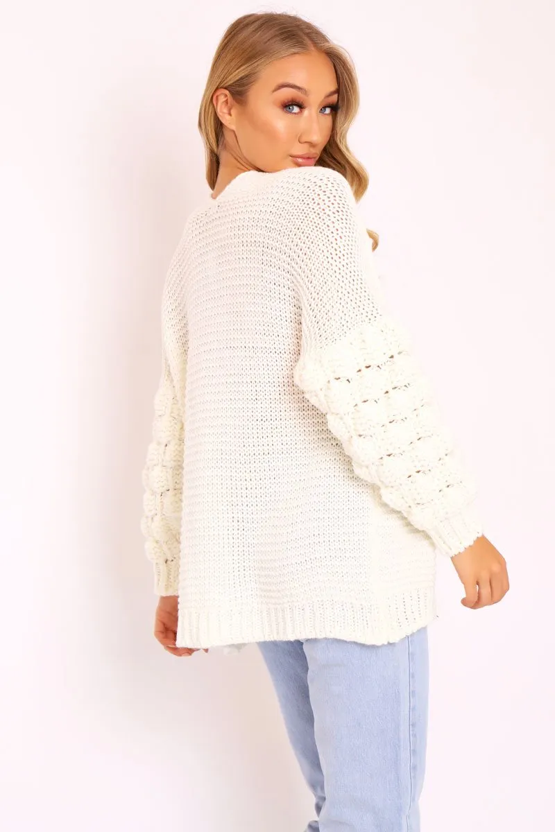 White Chunky Knit Oversized Cardigan - Eaden