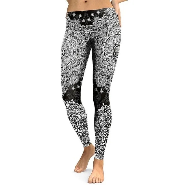 Women  Leggings Madanla Series Black Flower 3D Digital Print Leggins Fitness Workout Pants Plus Size Legging