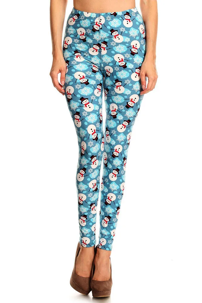 Women's PLUS Snowman & Snowflakes Printed Leggings - Christmas Gift