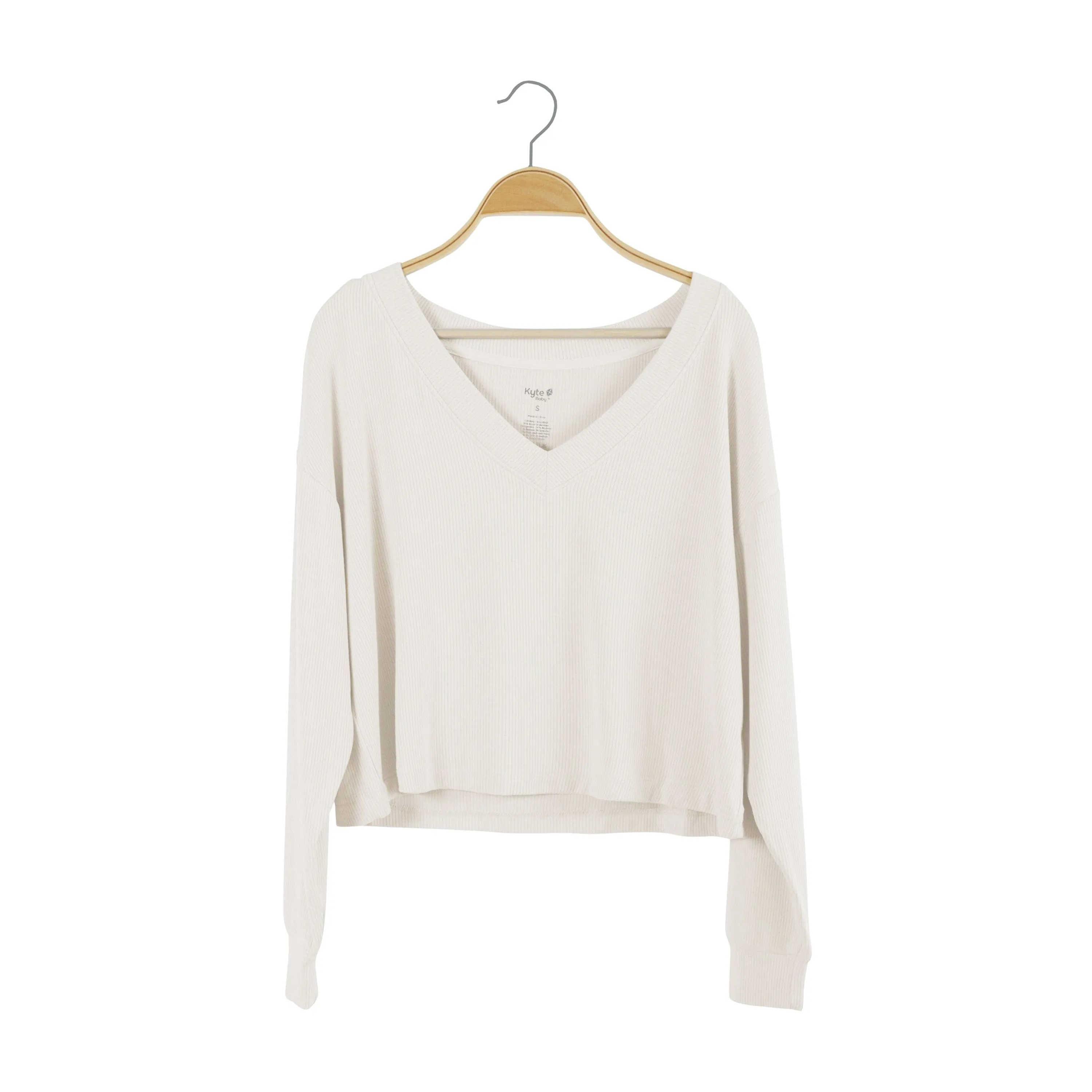 Women's Ribbed Long Sleeve Crop Top in Oat